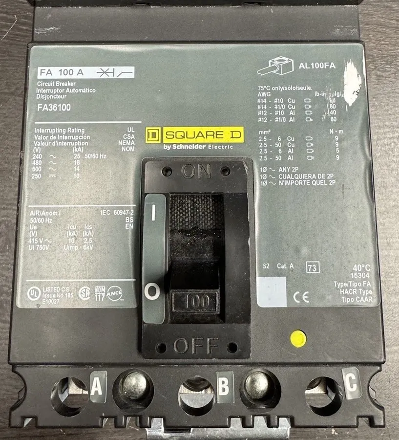 Автоматический выключатель FA36100 Sqaure D 100 Amp 600V 3 Pole ILine Circuit Br