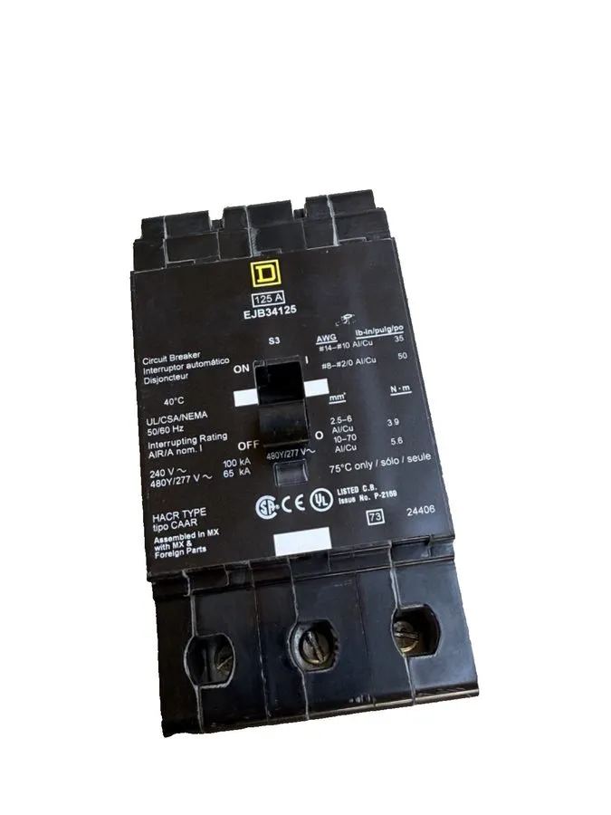 Автоматический выключатель Square D EJB34125 3p 480v 125a 65k NF Bolt In Circuit