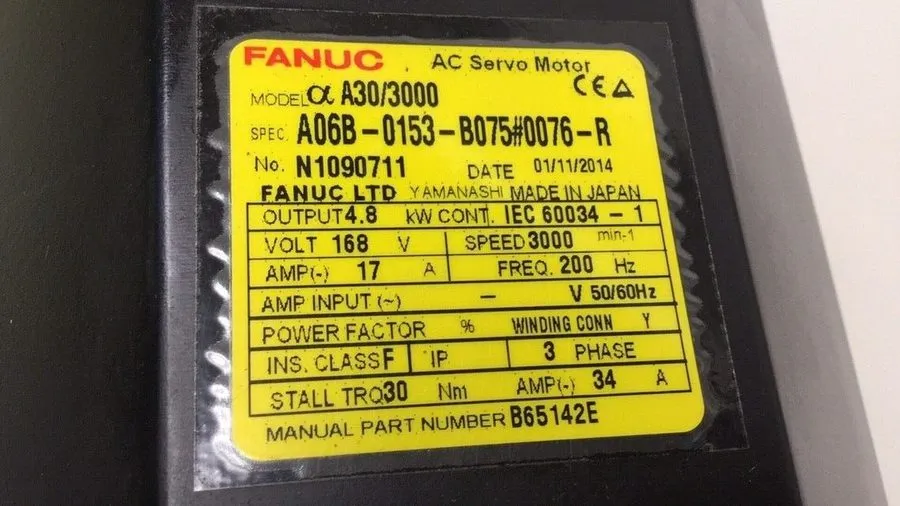 Серводвигатель Fanuc A06B-0153-B075#7008 AC Servo Motor A30/3000 4.8kW 168V 3000 — фото лота 1