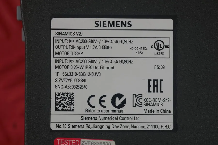 Частотный преобразователь Siemens sinamics v20 industry inverter 6sl3210-5bb12-5 — фото лота 1