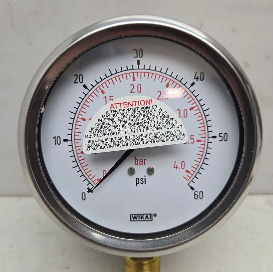 Трубопроводная арматура Wika 212.53 4" Pressure Gauge 0-60 Psi 4'' Dial Lower Mo — фото лота 1