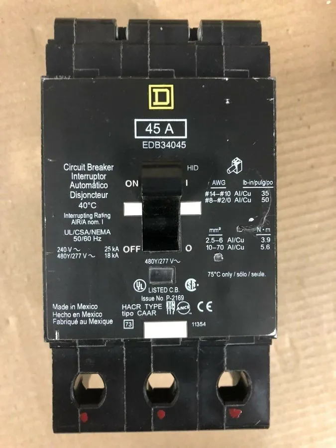 Автоматический выключатель SQUARE D EDB34045 EDB 3 POLE 45 AMP 480v CIRCUIT BREA