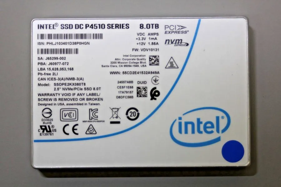 SSD-накопитель Intel DC P4510 8TB NVMe PCIe 3.1 x4 U.2 Enterprise SSD SSDPE2KX08
