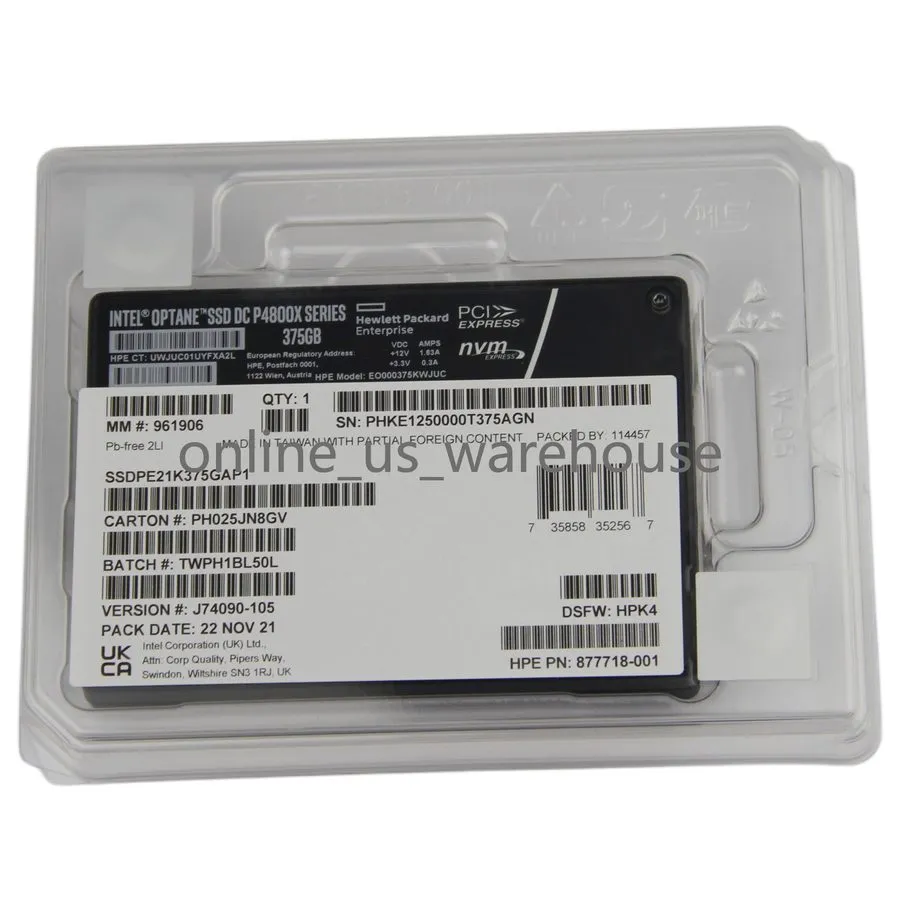 SSD-накопитель Intel Optane P4800x 375GB SSD U.2 NVME PCIE HP SSDPE1K375GAP1 Sol