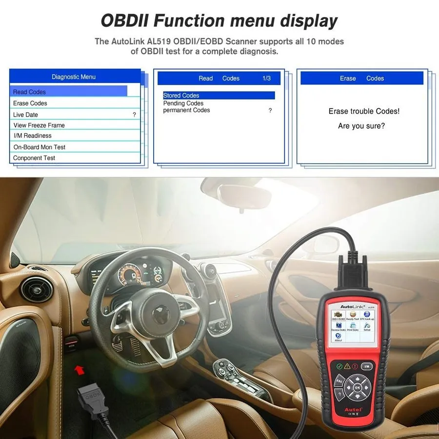 Диагностический сканер Autel AutoLink AL519 OBD2 Scanner, OBDII & CAN Car Diagno — фото лота 2