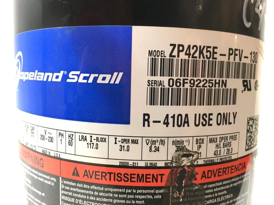 Компрессор Copeland 3.5 ton Scroll Compressor ZP42K5E-PFV-130 R-410A use only! # — фото лота 1