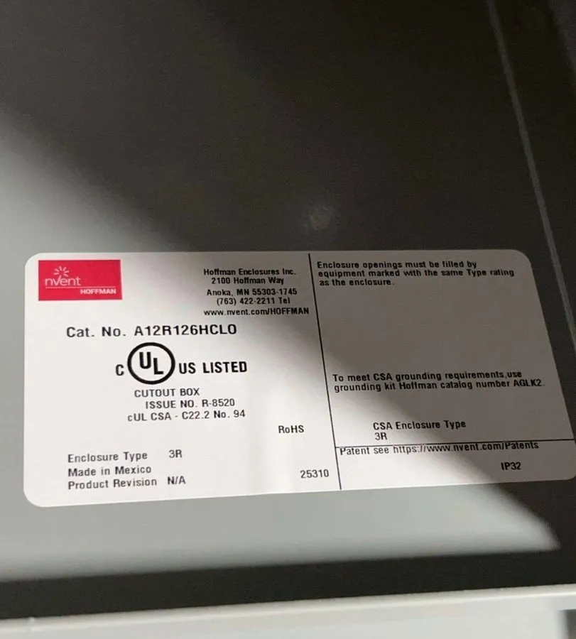 Монтажный шкаф nVent Hoffman A12R126HCLO NEMA Type 3R Enclosure Steel Electrical — фото лота 2