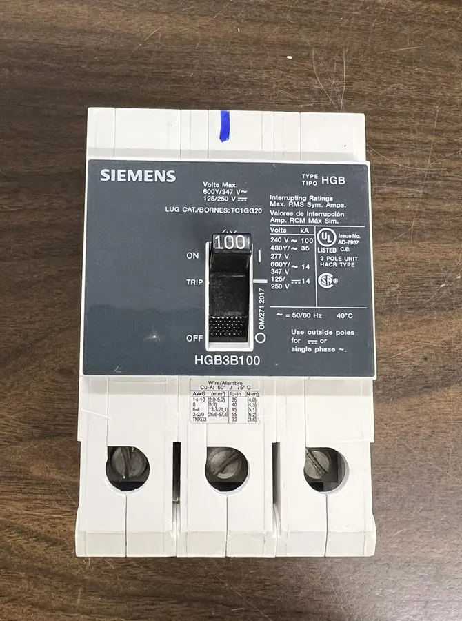 Автоматический выключатель Siemens HGB3B100B / HGB3B100 3p 480v 100a Circuit Bre — фото лота 1