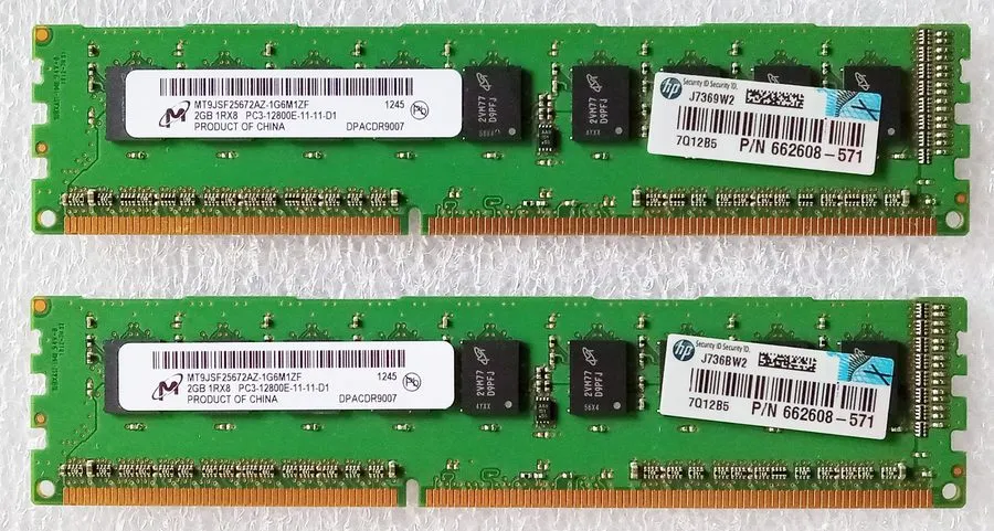 Модуль памяти Micron 2GB DDR3 PC3-12800E ECC Server RAM, 1600MHz each