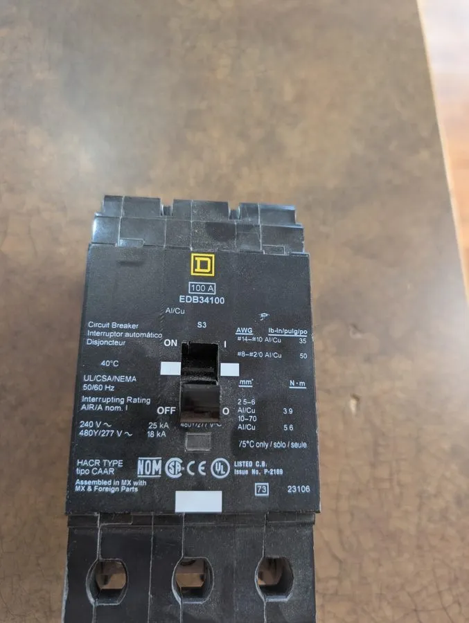 Автоматический выключатель SQUARE D EDB34100 EDB 3 POLE 100 AMP 480v CIRCUIT BRE