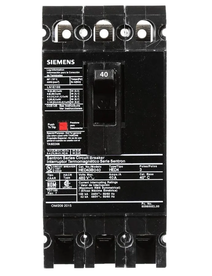 Автоматический выключатель Siemens HED43B040 Circuit Breaker Sentron Series HED4
