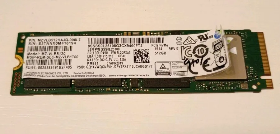 SSD-накопитель 512GB NVMe PCIe M.2 2280 SSD Samsung PM981 94% 97% Health