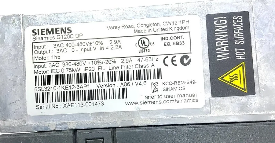 Частотный преобразователь Siemens Sinamics G120C DP 6SL3210-1KE12-3AP1 VFD