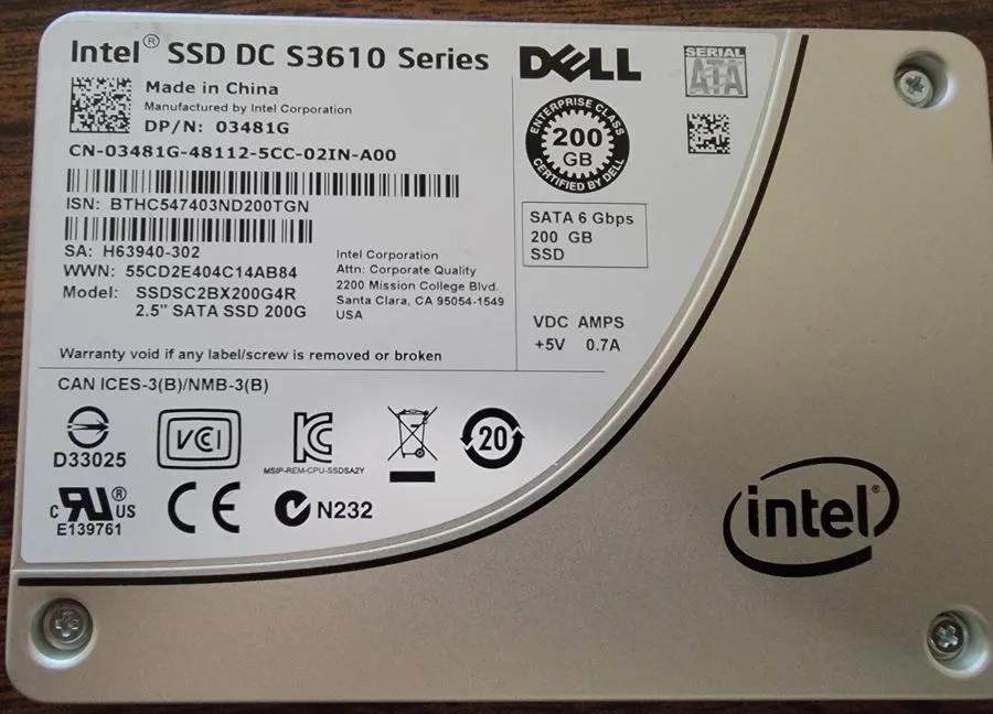 SSD-накопитель 3481G DELL/ Intel DC S3610 200GB MLC 6G 2.5INCH SATA SSD SSDSC2BX