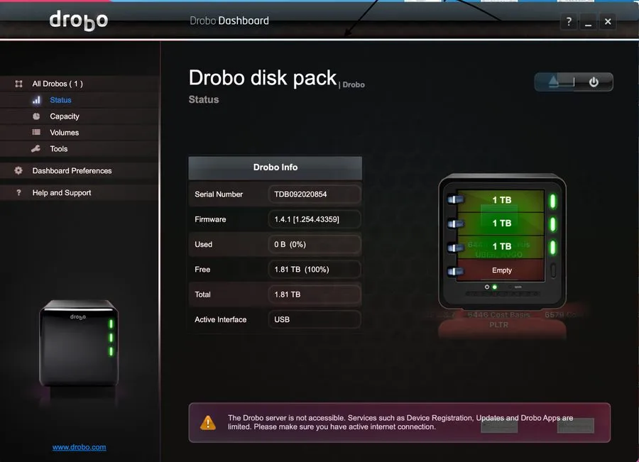СХД Drobo DR04DD10 4-Bay Storage Array w/ 2x2TB & 2x3TB HDDs Box (UU) — фото лота 1