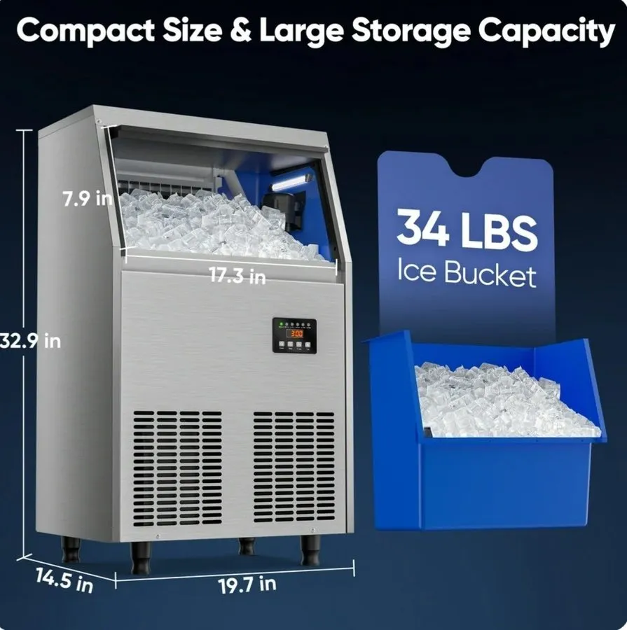 Льдогенератор Commercial Ice Maker 100lb/24h 33lb Bin, Fast 15min Cycle, LED, Se — фото лота 2