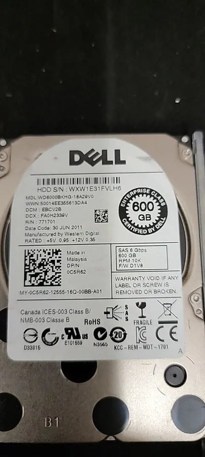 Сервер 096G91 Dell ENTERPRISE 600GB 10K RPM 6Gb/s 2.5" SAS SERVER HDD Hard Drive