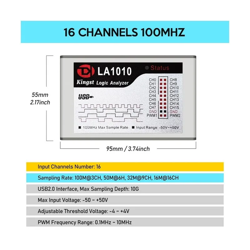 Логический анализатор innomaker LA1010 USB Logic Analyzer 16 Input Channels 100M