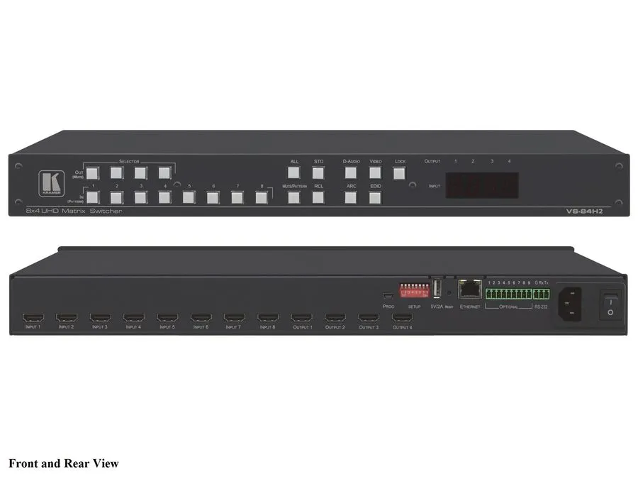 Матричный коммутатор Kramer VS-84H2 8x4 4K HDR HDCP 2.2 Matrix Switcher with Dig — фото лота 1