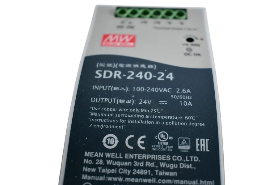 Блок питания MEAN WELL SDR-240-24 AC to DC DIN-Rail Power Supply 240W 24VDC 10A