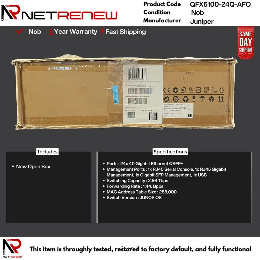 Коммутатор Juniper QFX5100-24Q-AFO 24 Port QSFP 40G Front to Back Airflow Networ