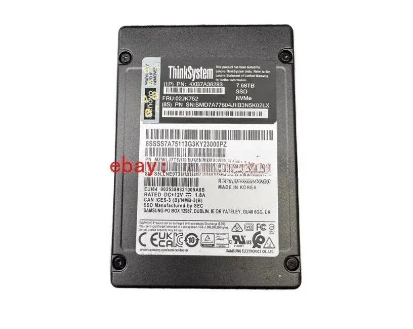 SSD-накопитель 7.68TB Samsung PM1733 SSD DELL 0Y27TR NVME MZ-WLJ7T60 u.2 MZWLJ7T