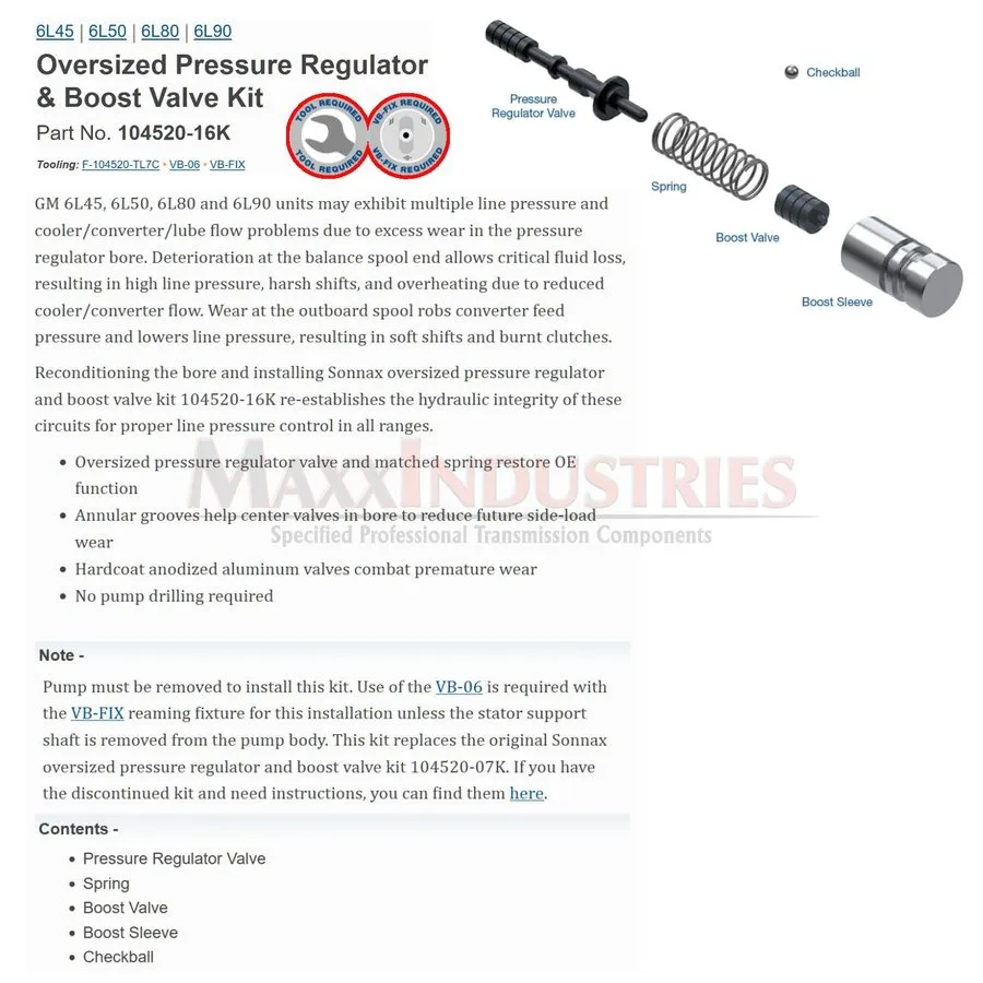 Трубопроводная арматура 6L80 6L90 Pressure Regulator & Boost Valve Kit- OVERSIZE — фото лота 1