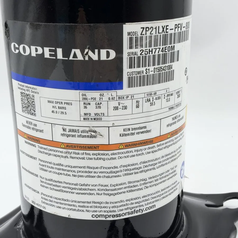 Компрессор ZP21LXE-PFV-800 Copeland Scroll Compressor 20,000 BTU/HR, 208/230V — фото лота 1