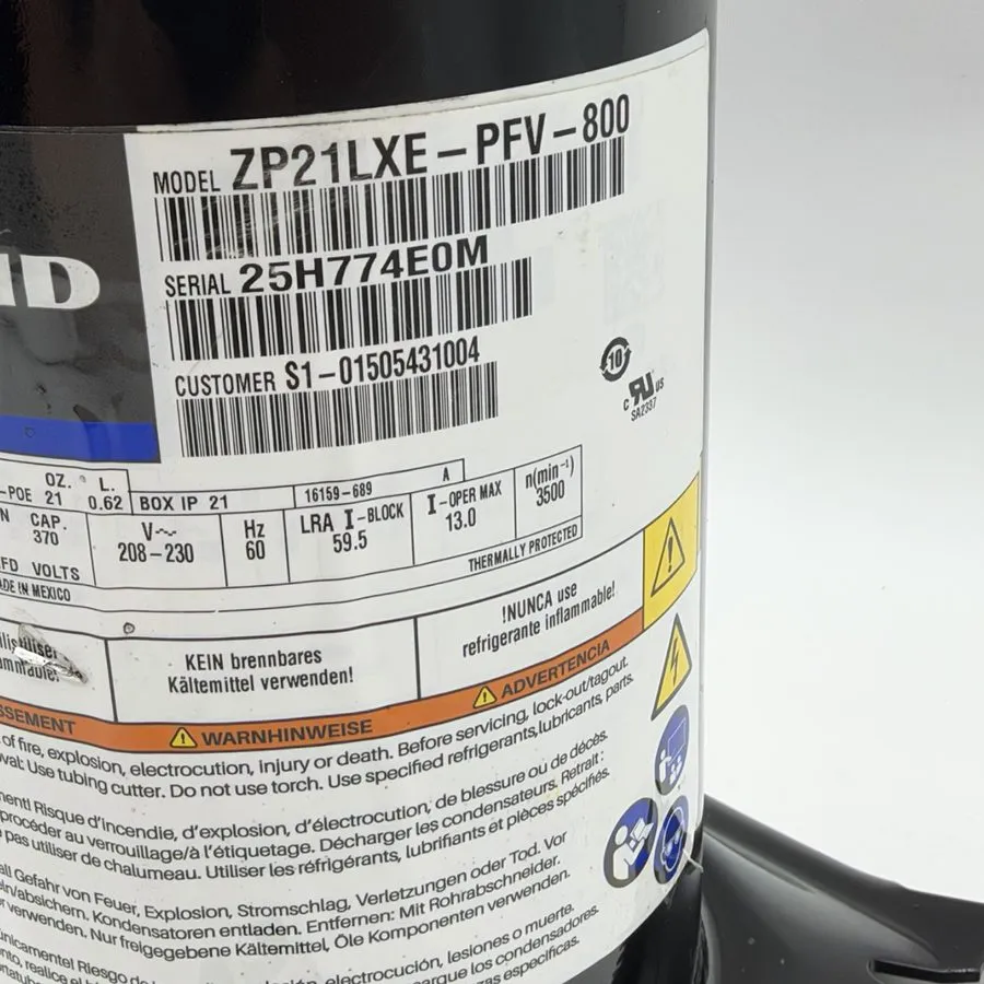 Компрессор ZP21LXE-PFV-800 Copeland Scroll Compressor 20,000 BTU/HR, 208/230V — фото лота 2