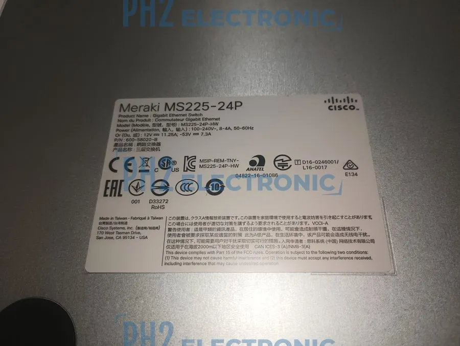 Коммутатор Cisco Meraki MS225-24P 24-Port Gigabit PoE Switch UNCLAIMED Factory