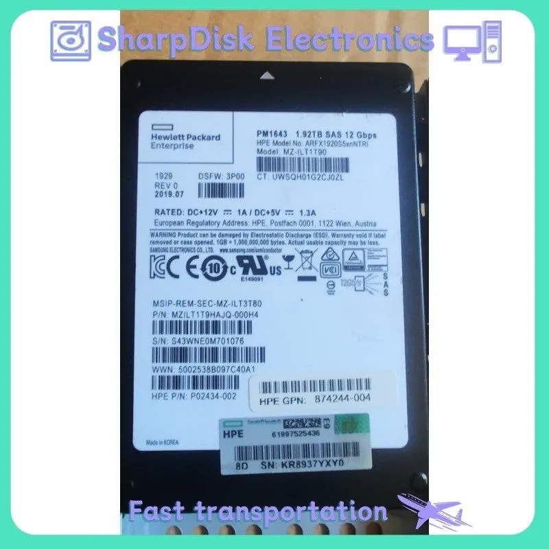 SSD-накопитель Samsung PM1643 1.92TB HPE 2.5" SAS SSD MZ-ILT1T90 P02434-002 MZIL