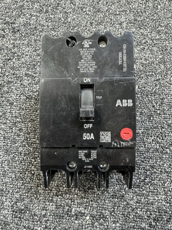 Автоматический выключатель GE TEY350 Circuit Breaker 3 Pole 50 Amp 480V Refurbis — фото лота 1