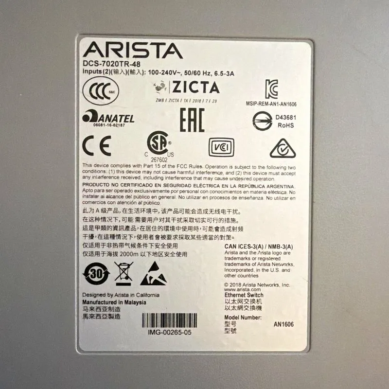 Коммутатор Arista DCS-7020TR-48 48-Port Gigabit Fully Managed Rackmount Switch 1 — фото лота 1