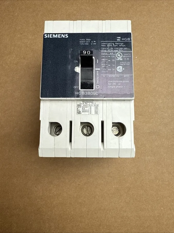 Автоматический выключатель Siemens HGB3B090 90 Amp 3P 600V 35kA@480V Circuit Bre