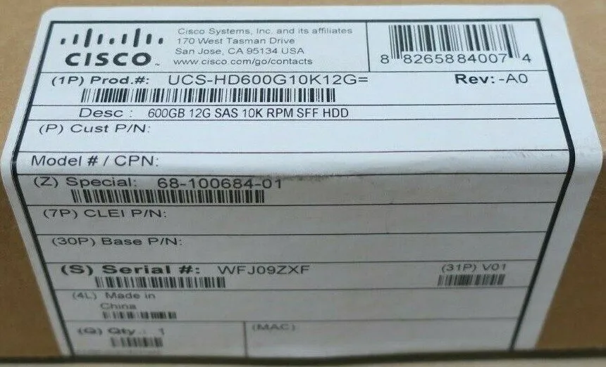 Жёсткий диск CISCO 600GB 12G 10K 2.5INCH SAS HDD UCS-HD600G10K12G WIPED