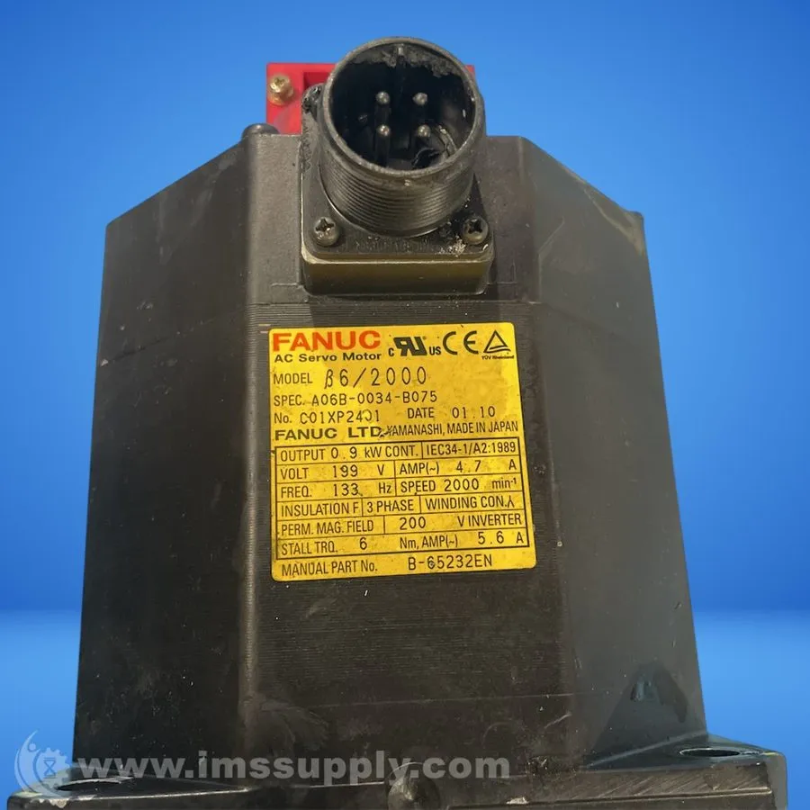 Серводвигатель FANUC A06B-0034-B075 AC Servo Motor 199V 4.7A 133Hz 0.9KW