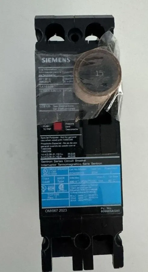 Автоматический выключатель Siemens Sentron ED42B125 125A 2-Pole Molded Case Circ — фото лота 1