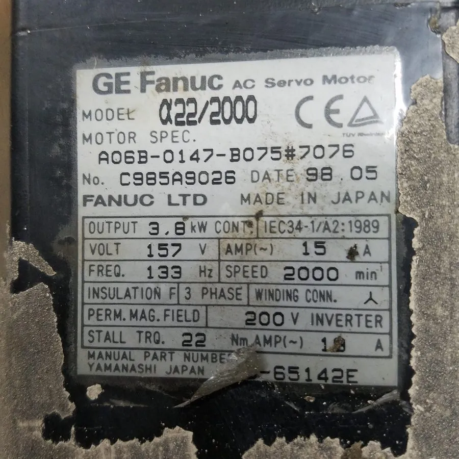Серводвигатель Fanuc A06B-0147-B675#S000 a22/2000 AC Servo Motor 157 V 3.8 kW A0