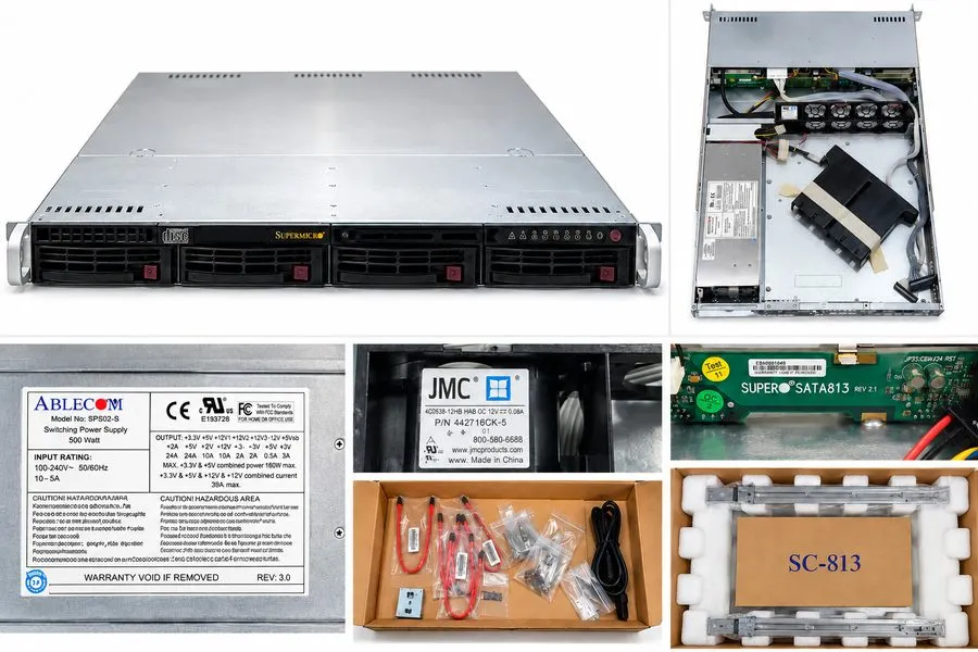 Шасси Supermicro CSE-813T+-500B 1U Rackmount Server Chassis 4-Bay 500W PSU — фото лота 1