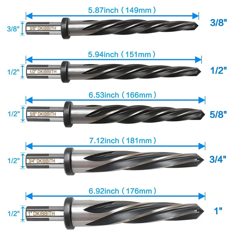 Режущий инструмент M2 HSS Taper Chucking Reamer Set, 1/2" 3-Flat Round Reamer Se — фото лота 1