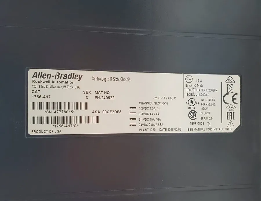 ПЛК ALLEN BRADLEY 1756-A17 ControlLogix PLC Chassis Rack 17 Slot 24VDC
