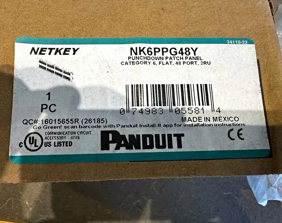 Патч-панель Panduit NetKey 48-Port Cat6 Punchdown Patch Panel NK6PPG48Y ~STSI