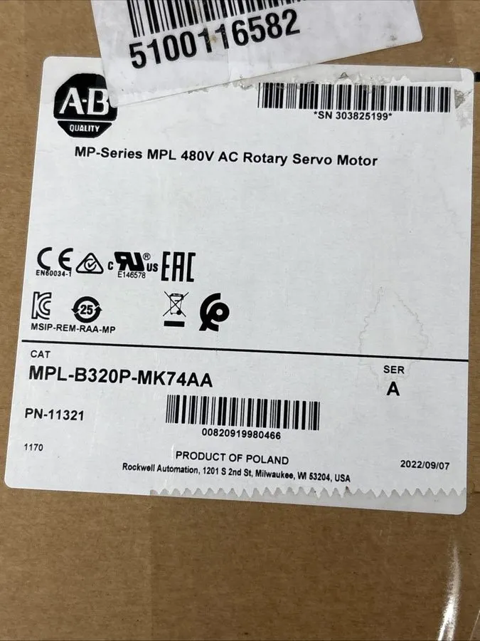 Серводвигатель Allen Bradley MPL-B320P-MK74AA Servo Motor 5000 RPM KINETIX 2HP 4