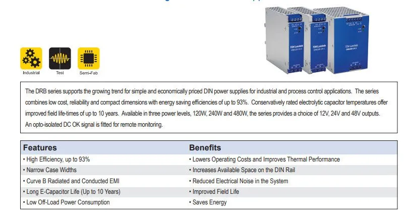 Блок питания TDK-Lambda DRB240-48-1 240W 48V 5A DIN Rail Power Supply — фото лота 1