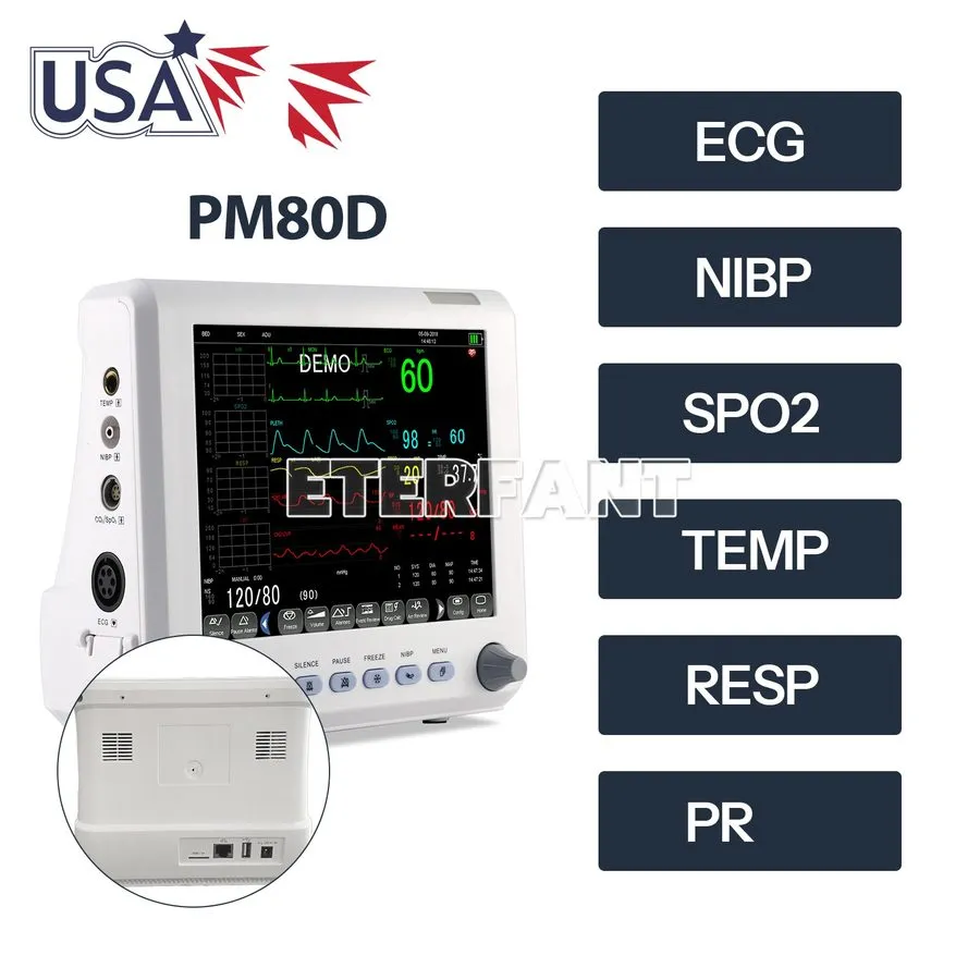 Электрокардиограф ETERFANT Portable 8" Patient Monitor Vital Sign Monitor ECG/NI — фото лота 1
