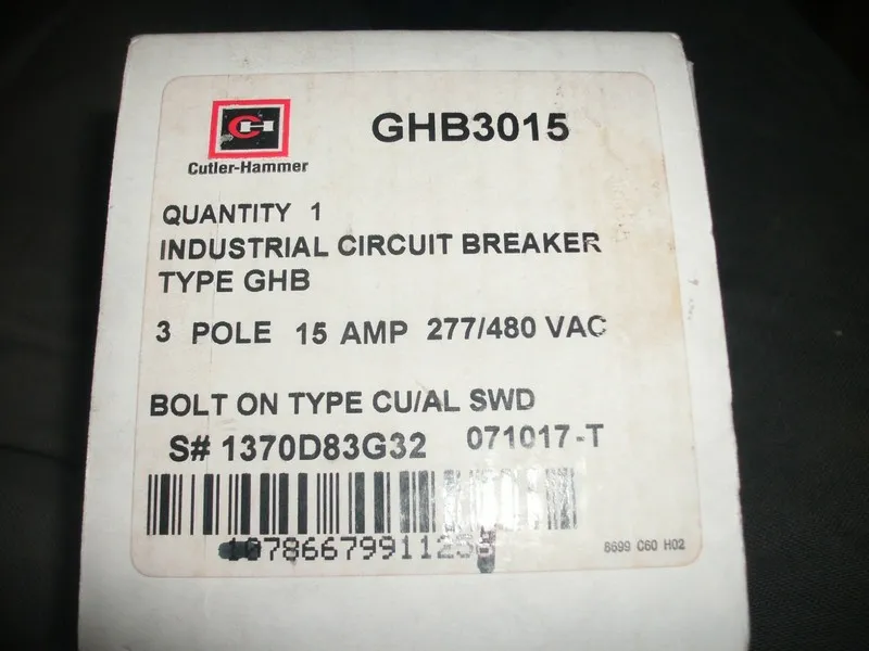 Автоматический выключатель Eaton/Cutler Hammer GHB3015 15 Amp 3 Pole 277/480V Ci