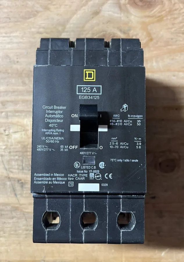 Автоматический выключатель Square D EGB34125 3 Pole 125 Amp 480V Circuit Breaker