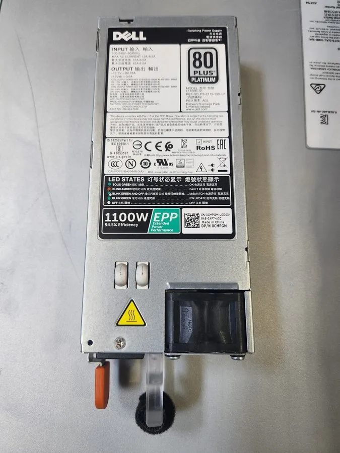 Блок питания (Lot 2X) 1100W DELL Power Supply для Poweredge R730 R630 T630 T430 