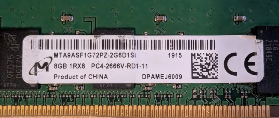Модуль памяти Micron 8GB DDR4-2666MHz 1Rx8 ECC RDIMM Server RAM MTA9ASF1G72PZ-2G
