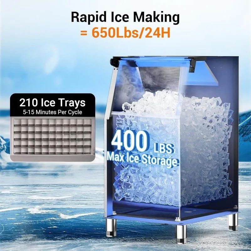 Льдогенератор Commercial Ice Machine 650LBS/24H with 400LBS Storage Bin, Industr